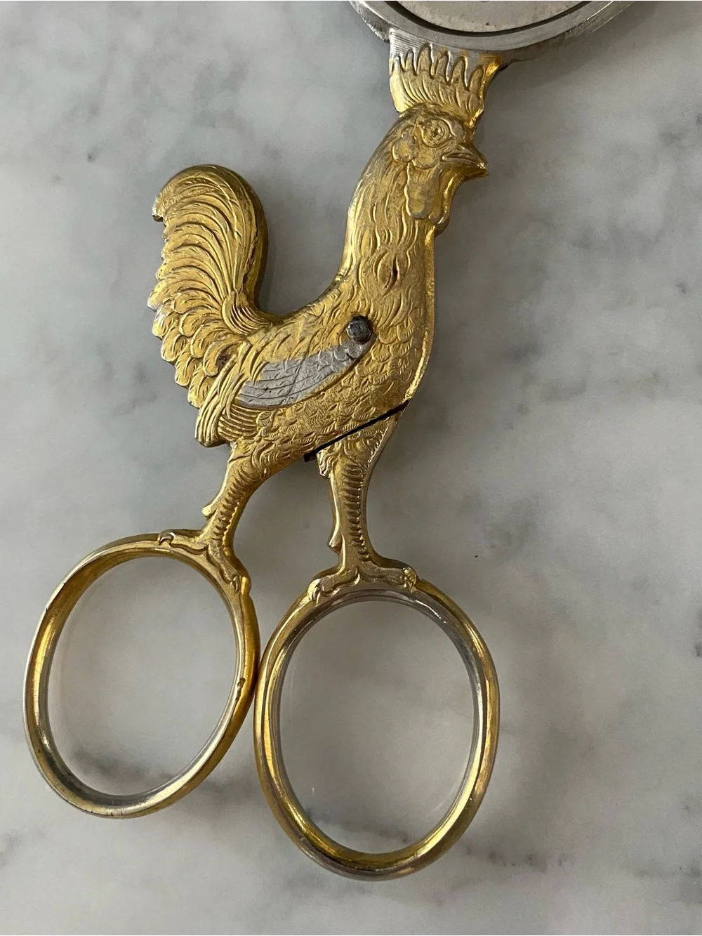 Egg Cutter Scissors VTG German Rooster Gold Plated